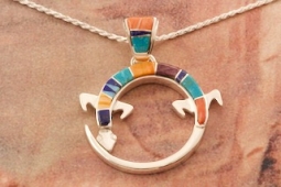 Calvin Begay Genuine Gemstones Sterling Silver Gecko Pendant